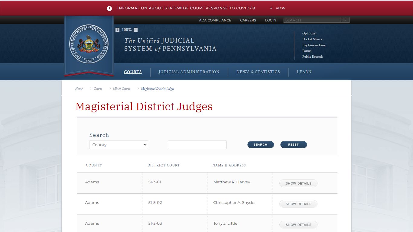 Magisterial District Judges | Minor Courts | Courts | Unified Judicial ...